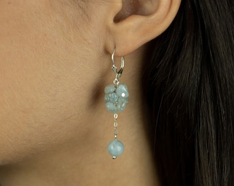 Orecchini con acquamarina / Orecchini a grappolo / Orecchini pendenti / Orecchini in argento sterling / Orecchini pendenti / Orecchini con chiusura a leva