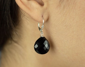 Onyx Earrings | Dangle Earrings | Sterling Silver Earrings | Black Onyx | Minimalist Earrings | Lever Back Clasp