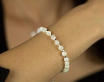 Mother of Pearl Bracelet | Sterling Silver Bracelet | Beaded Bracelet | White Mother of Pearl | Bracelet For Women | Lobster Clasp