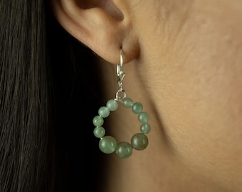 Aventurine Earrings | Dangle Earrings | Sterling Silver Earrings | Hoop Earrings | Green Aventurine Jewelry | Leverback Earrings