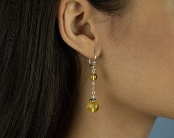 Citrine Earrings | Dangle Earrings | Sterling Silver Earrings | Drop Earrings | Yellow Citrine Gemstones | Leverback Earrings