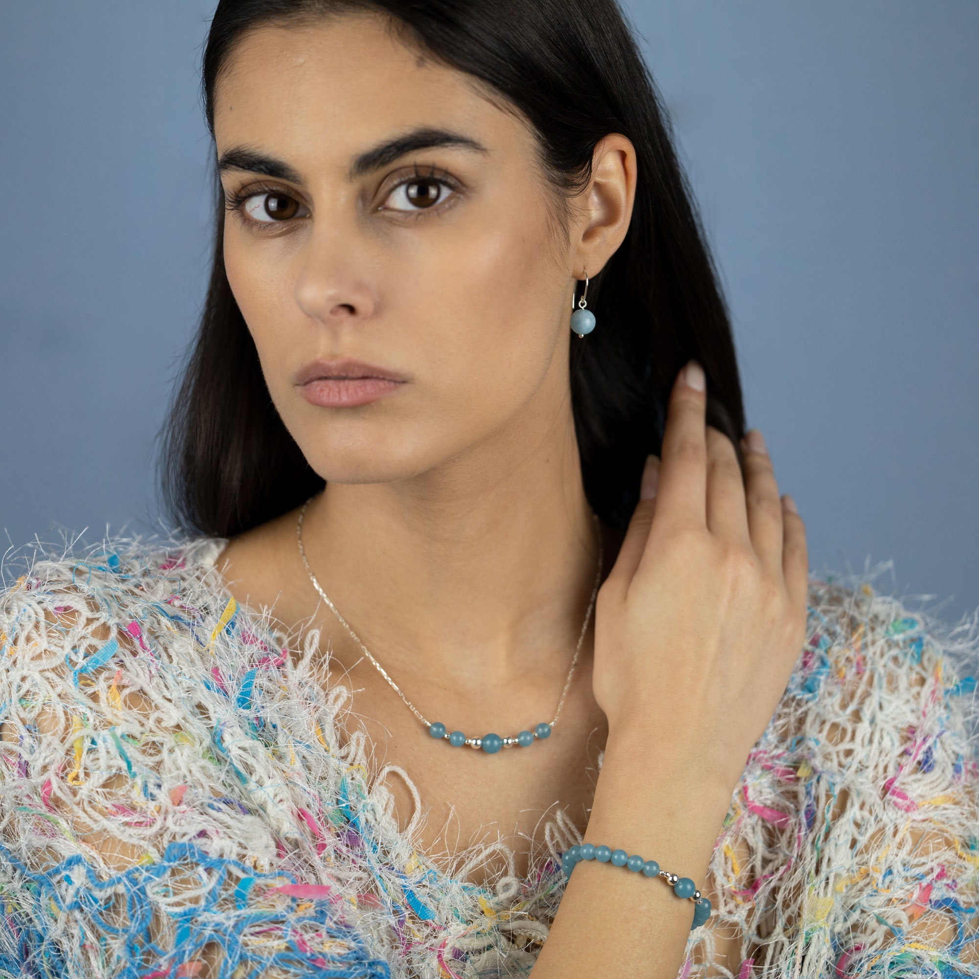 Blue Quartz Bracelet Sterling Silver Bracelet Beaded Bracelet Natural Gemstone Bracelet Bracelet