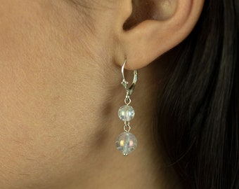 Clear Quartz Earrings | Sterling Silver Earrings | Dangle Earrings | Drop Earrings | Electroplated Crackle Quartz | Leverback Earrings