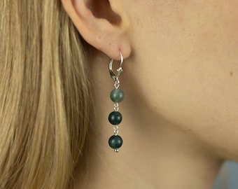 Moss Agate Earrings | Sterling Silver Earrings | Dangle Earrings | Drop Earrings | Pendant Earrings | Green Moss Agate | Leverback Earrings