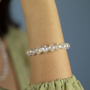 クリアクォーツブレスレット | スターリングシルバーブレスレット | ビーズブレスレット | 電気メッキクラックルクォーツ | 女性用ブレスレット | ロブスタークラスプ