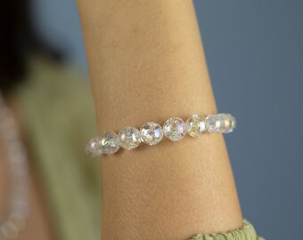 Clear Quartz Bracelet | Sterling Silver Bracelet | Beaded Bracelet | Electroplated Crackle Quartz | Bracelet For Women | Lobster Clasp