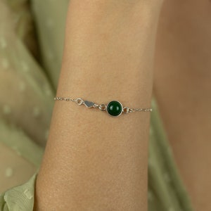 Jade Bracelet | Sterling Silver Bracelet | Dainty Bracelet | Chain Bracelet | Natural Green Jade | Lobster Clasp
