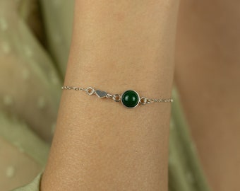 Bracelet Jade | Bracelet en argent sterling | Bracelet délicat | Bracelet chaîne | Jade vert naturel | Fermoir à homard