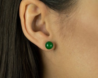 Jade Earrings | Stud Earrings | Sterling Silver Earrings | Dainty Earrings | Natural Green Jade Gemstones | Secure Lock Back