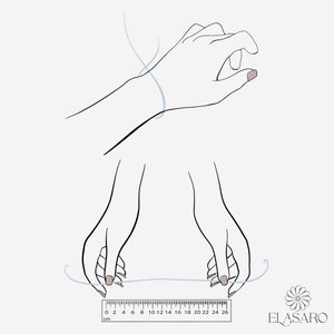 May include: A ruler with markings in centimeters from 0 to 26. Two hands are holding a piece of string, measuring the length of the string against the ruler.