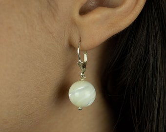 Mother of Pearl Earrings | Dangle Earrings | Sterling Silver | White Mother of Pearl | Minimalist Earrings | Lever Back Clasp