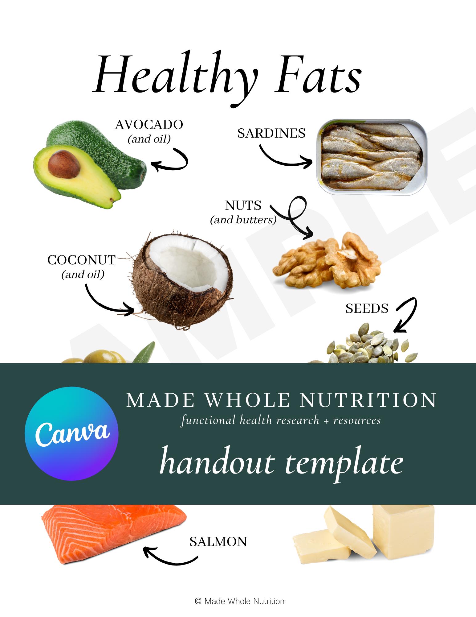 Fat Example Template Healthy Fats Nutrition Handout Canva Template - Etsy