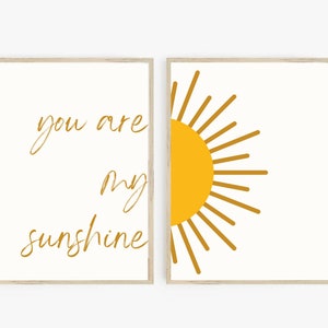 You are my sunshine Art Prints, Set of 2 Prints, Nursery Wall Art, Boho Nursery Decor