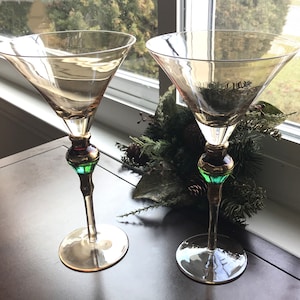 MCM Set of 4 martini glasses colored gradient funky fun vintage barware  Mykasa Cheers. Holiday gift housewarming bar decor blown glassware