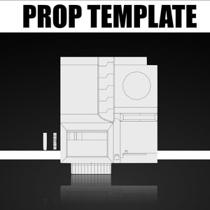 May include: A black and white line drawing of a building with a circular window and a flat roof. The building is a prop template for a 3D model.