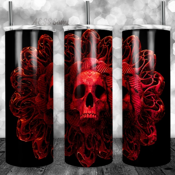 Red Skull Tumbler Design, Great for Sublimation, Waterslide or Vinyl wraps, PNG Design, Tumbler Wrap, 20oz Tumbler Design, Tumbler Shop