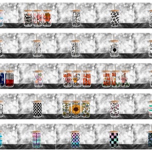100 + Libby Can Bundle, ideal für Sublimation, Glass Can Wrap Design, 16 Unzen Glasbecher, Milchglasbecher, Wasserbecher Bild, digitale Png-Dateien