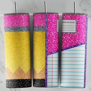 Design de copo para cadernos, imagem de sublimação, ótimo para copos finos de 20 onças, toboágua, envoltórios de vinil, uso comercial, novidade, lápis escolar