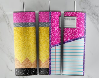 Notebooks Tumbler Design, Sublimation image, Great for 20oz Skinny Cups, Waterslide, Vinyl Wraps, Commercial Use, Novelty, School Pencil