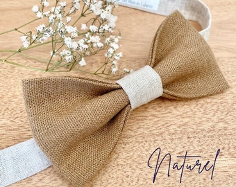 Natural linen bow tie