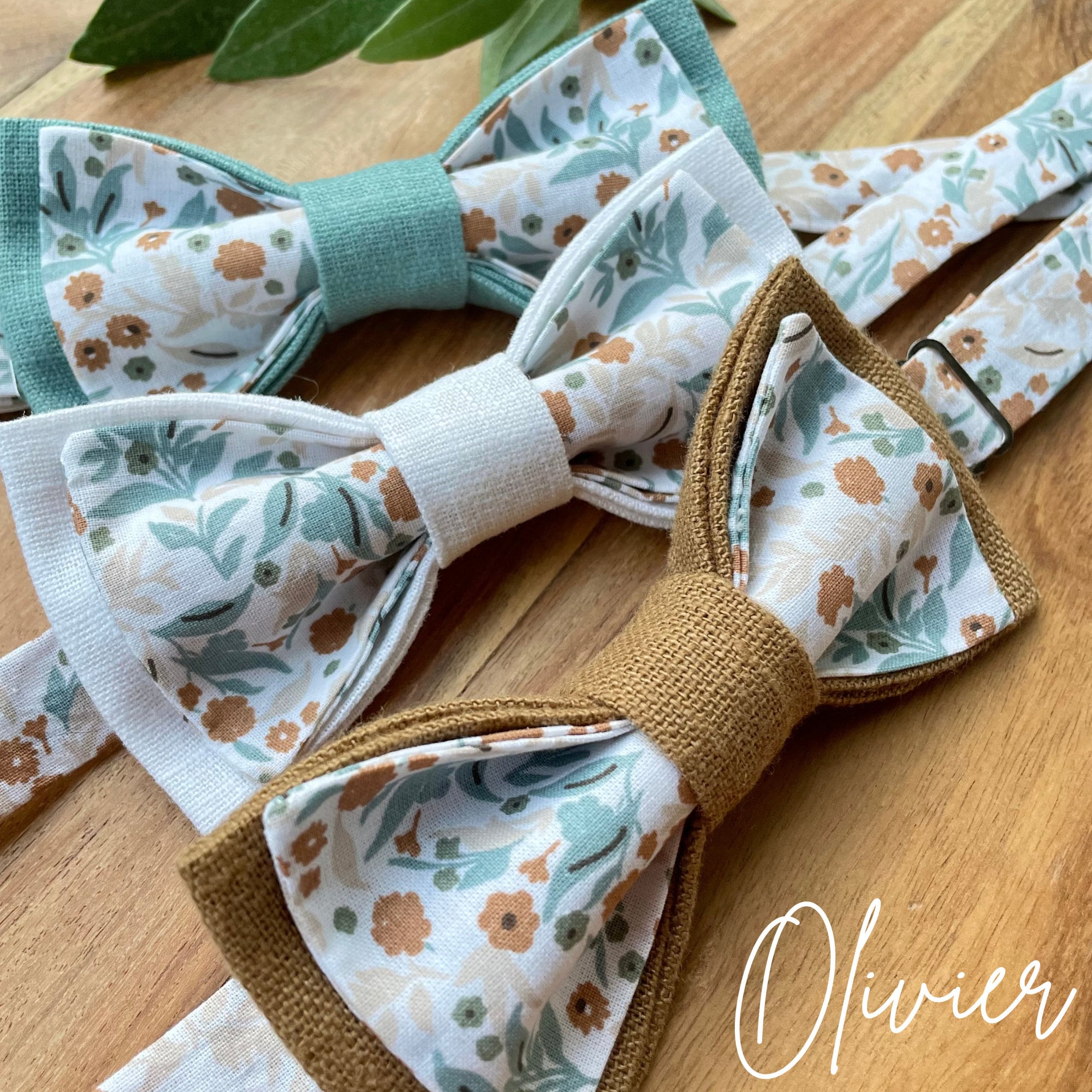 Green and beige liberty bow tie - Olivier