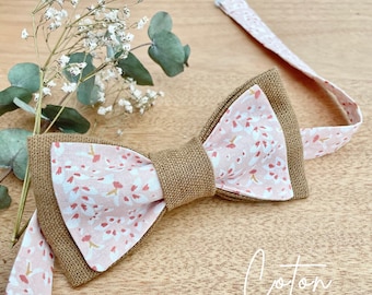 Noeud papillon petites fleurs roses - Coton