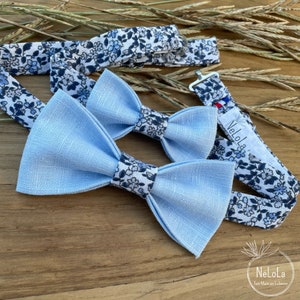 Sky blue bow tie / country wedding / boho / ceremony / small flowers / blue / linen / floral / Man / Child / Baby / witness