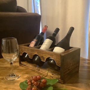 Rustic Wooden Wine Rack | Handcrafted Wine Bottle Holder | Small Wine Storage Stand | Wine Lover Gift | Handmade Wood Wine Decor