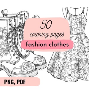 Fashion Design Coloring Book for Adults Printable PDF Pages Instant Download Colouring Sheets Coloring for Teenagers Digital Coloring Pages