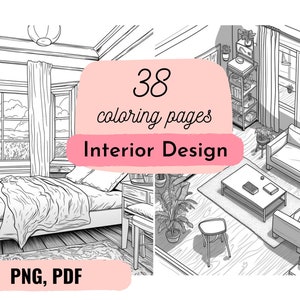 Grayscale Interior Design Coloring for Adults Printable PDF Instant Download Colouring Sheets Architecture Coloring Book Printable Coloring