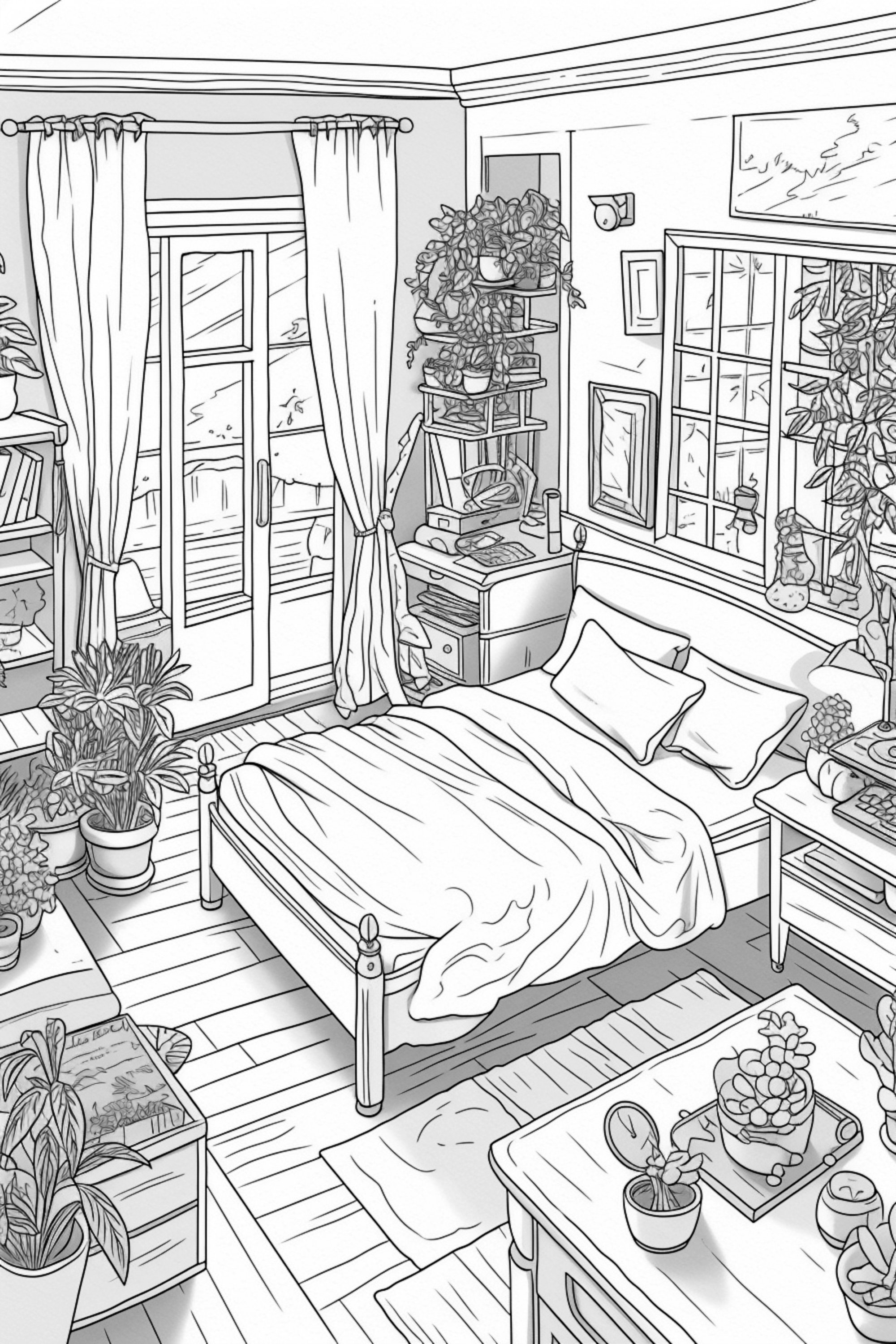 Grayscale Interior Design Coloring for Adults Printable PDF Etsy