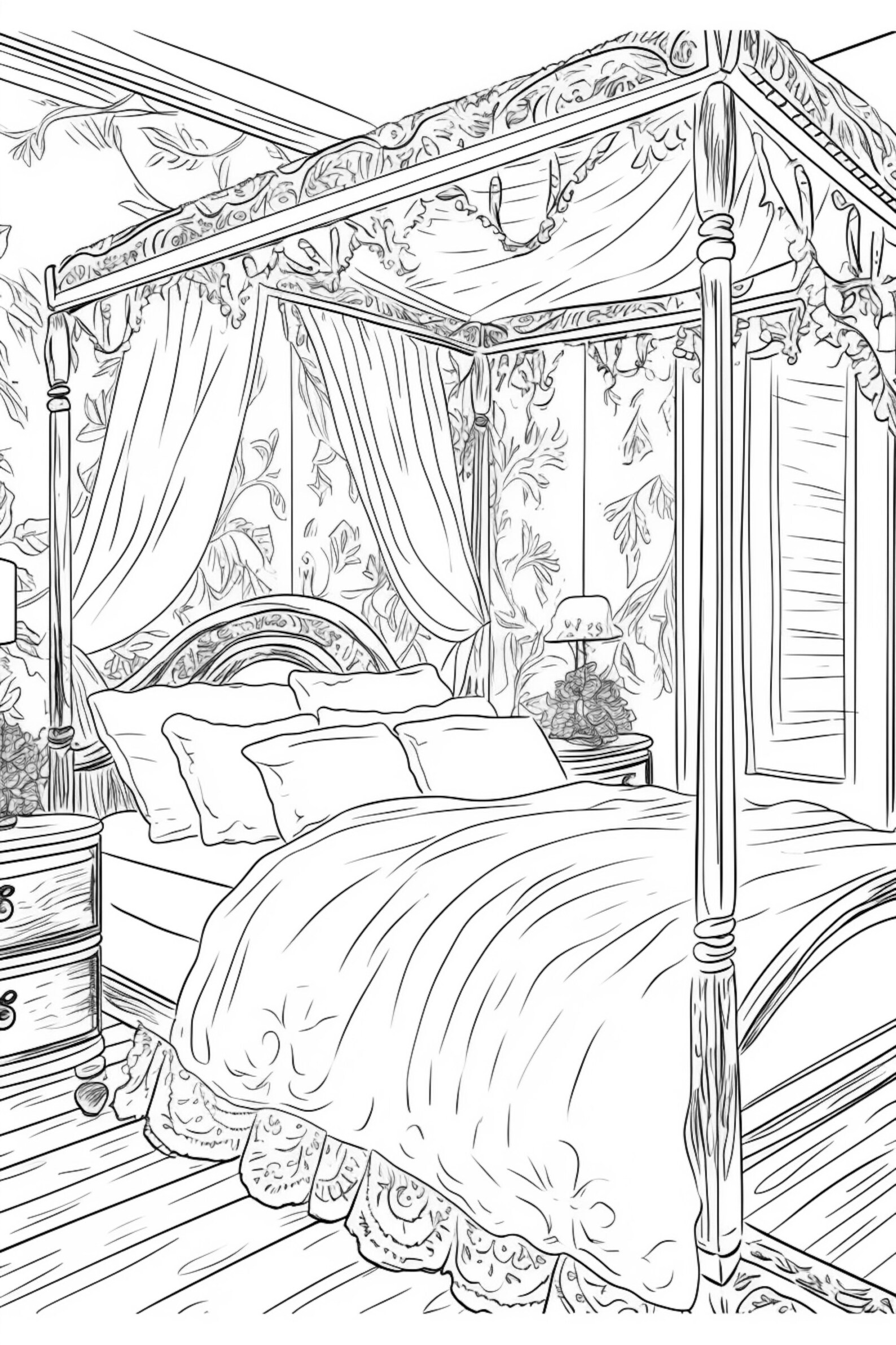 Grayscale Interior Design Coloring for Adults Printable PDF Etsy