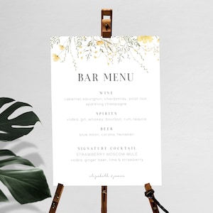 Menú y Menú de Bebidas de Bar (varios tamaños) - Colección Bloom - Editable, Imprimible - Evento Chic - Floral - Jardín