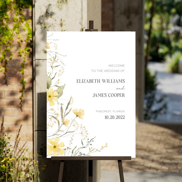 Wedding Welcome Sign - Bloom Floral Collection - Vertical and Horizontal Templates, Editable, Printable - full matching collection available