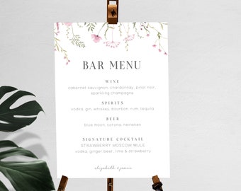 Menu and Bar Drinks Menu (various sizes) - Rose Collection - Editable, Printable - Chic Event - Floral - Garden