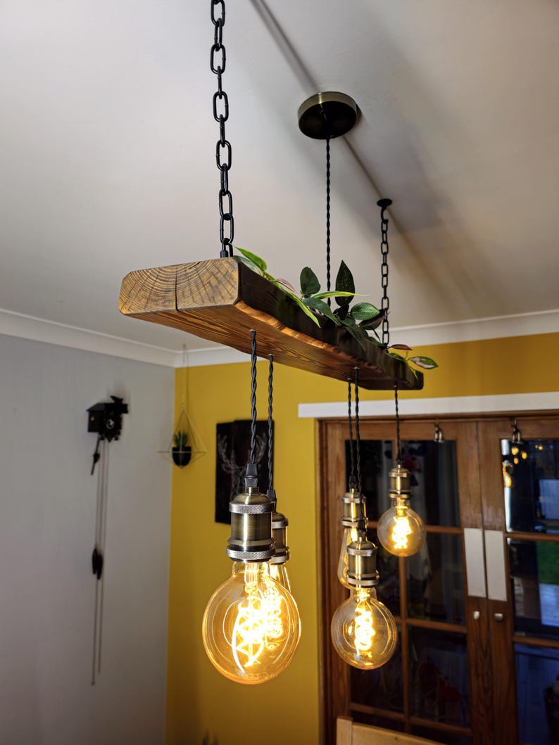 Rustic Wooden Chandelier – Beam Pendant Ceiling Light for Kitchen Island & Dining Table image 3