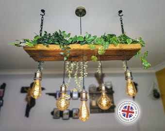 Rustic Wooden Beam Chandelier – Industrial Ceiling Light for Kitchen Island & Dining Table