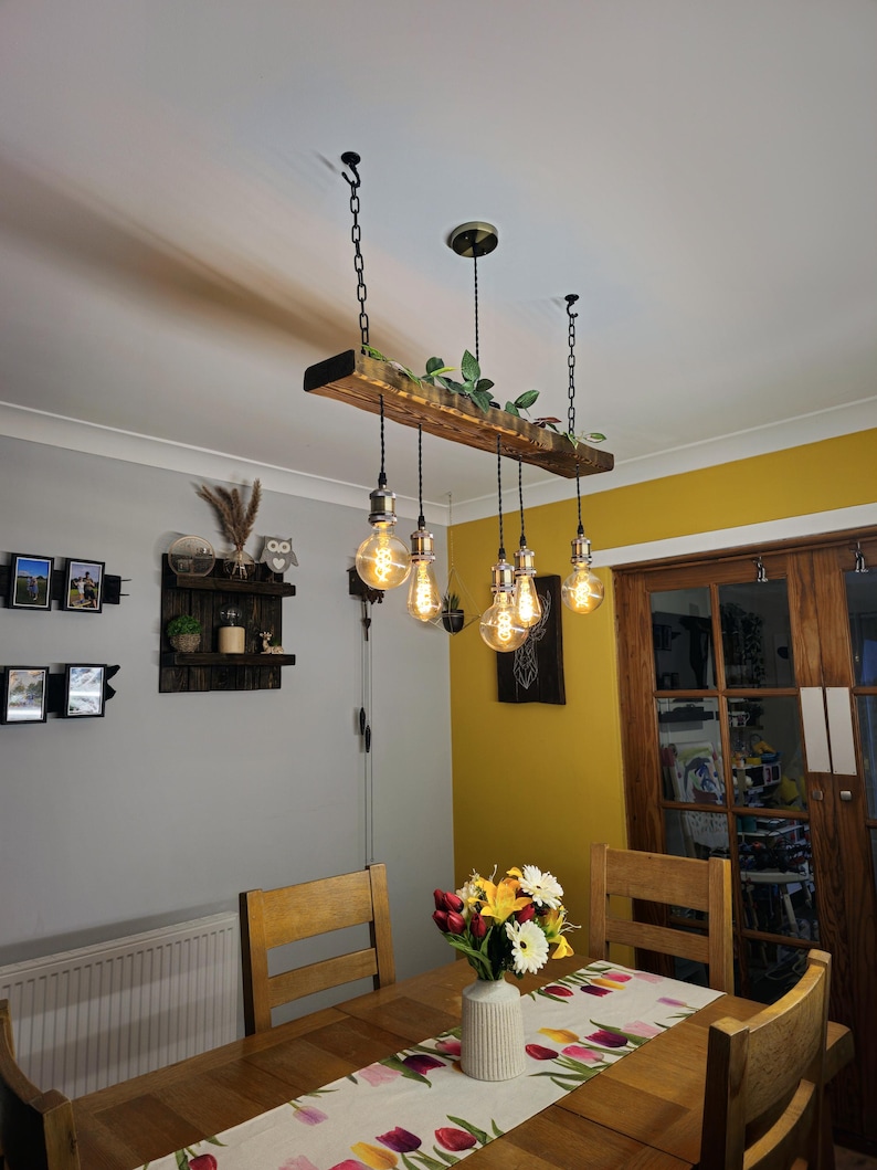 Rustic Wooden Chandelier – Beam Pendant Ceiling Light for Kitchen Island & Dining Table image 6