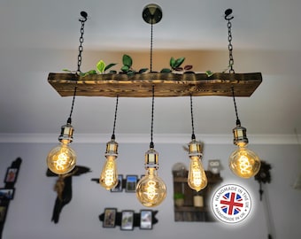 Rustic Wooden Chandelier – Beam Pendant Ceiling Light for Kitchen Island & Dining Table