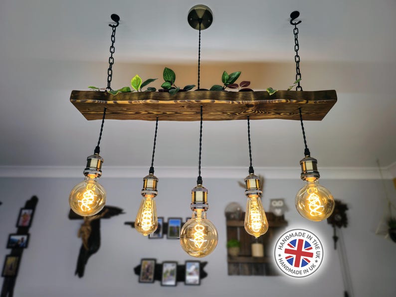Rustic Wooden Chandelier – Beam Pendant Ceiling Light for Kitchen Island & Dining Table image 1