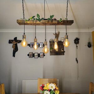 Rustic Wooden Chandelier – Beam Pendant Ceiling Light for Kitchen Island & Dining Table image 4