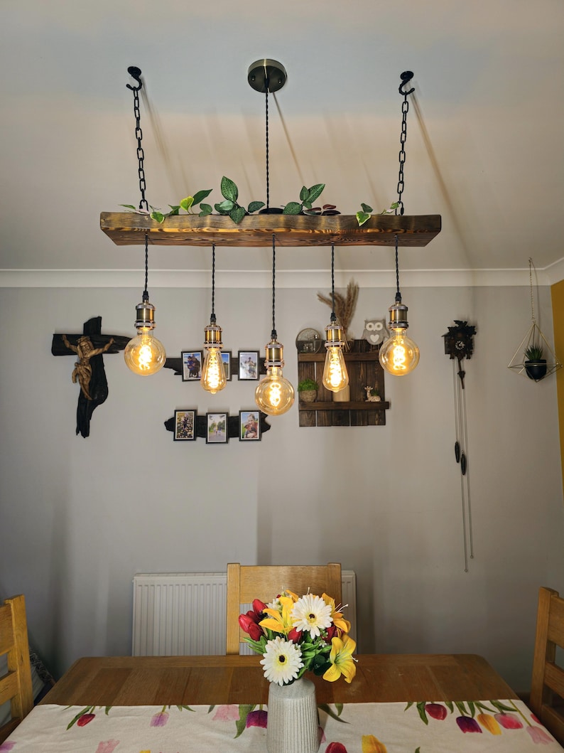 Rustic Wooden Chandelier – Beam Pendant Ceiling Light for Kitchen Island & Dining Table image 4
