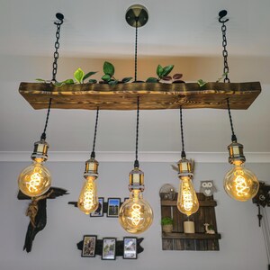 Rustic Wooden Chandelier – Beam Pendant Ceiling Light for Kitchen Island & Dining Table image 2