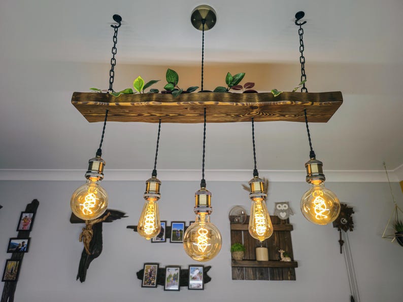 Rustic Wooden Chandelier – Beam Pendant Ceiling Light for Kitchen Island & Dining Table image 2
