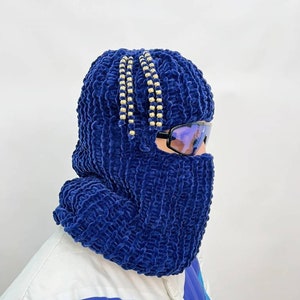 Mask, dreadlocks balaclava, dreadlocks mask, blue gold knit mask, handmade streetwear mask, mens mask, mens balaclava