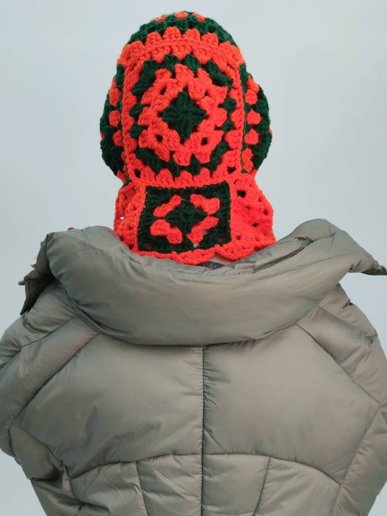 Womens balaclava, womens knitted winter hat, womens crochet helmet, womens orange green handmade winter hat, head mask image 5