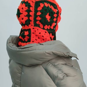Womens balaclava, womens knitted winter hat, womens crochet helmet, womens orange green handmade winter hat, head mask image 8