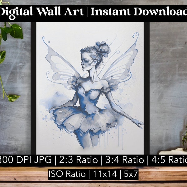 Holiday "Watercolor Snow Fairy" Digital Wall Art, Instant Download, Printable Wall Art, Xmas Art, Winter Art, Watercolor Print