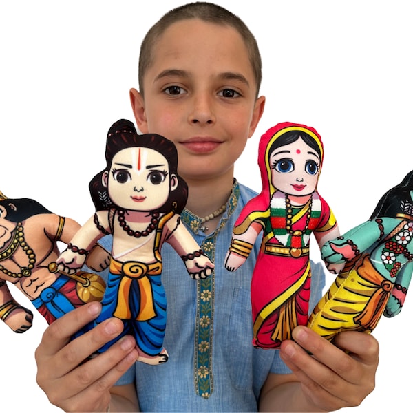 Ram Darbar - Sita Ram Lakshman Hanuman - Stoffpuppen - Niedliches Vaishnava Spielzeug für Kinder - 7.8 Inches