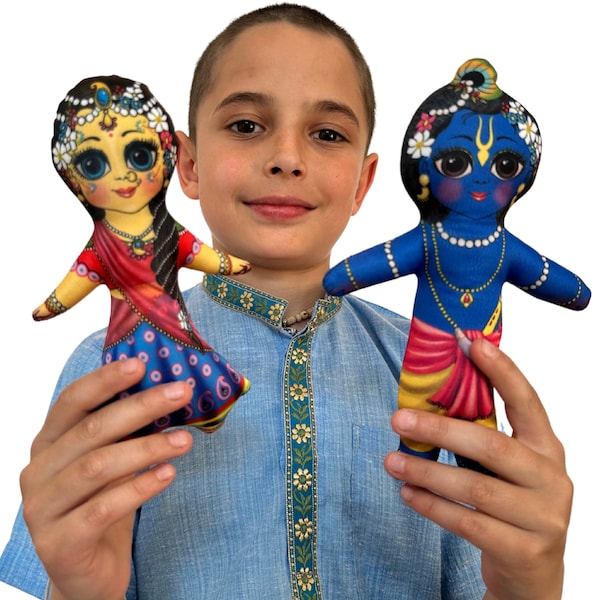 Radha Krishna Soft Dolls - Cute Vaishnava Toys for Kids - 7.8 Inches